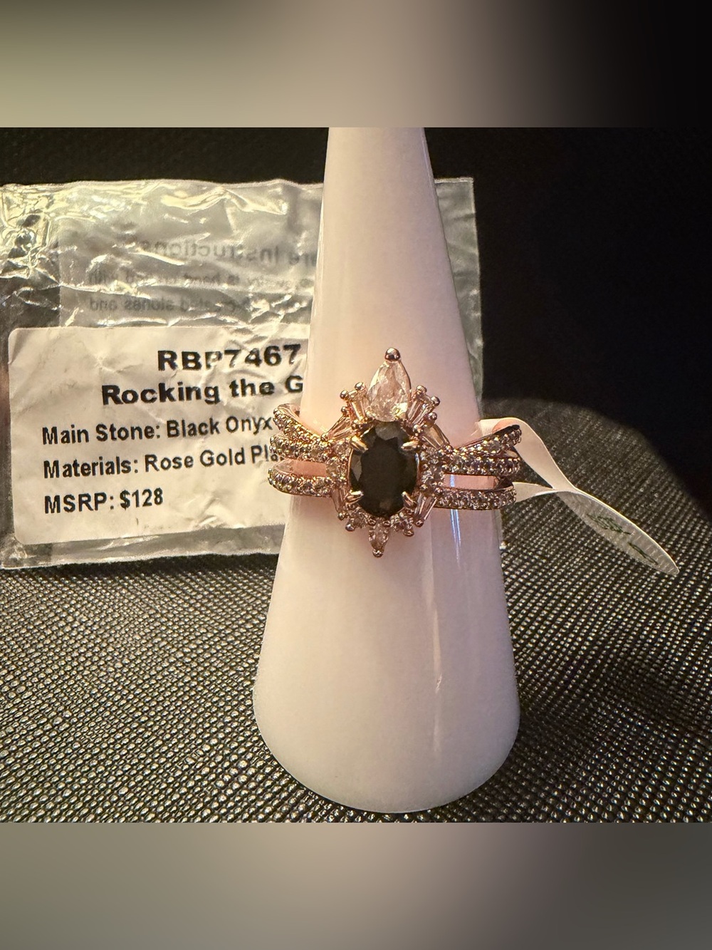 NWT BP RBP7467 Retro Onyx CZ Rose Gold ring Size 8